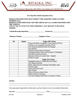 Car Pre Trip Inspection  Form