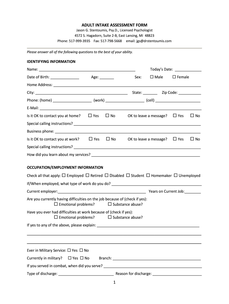  Intake Assessment Examples 2016