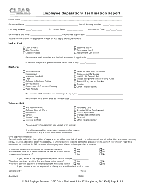 Employee Termination Report Form