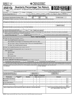 Quarterly Percentage Tax Return  Form