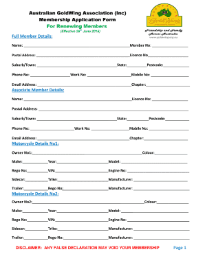 Membership Application Form for Renewing Members Full Member