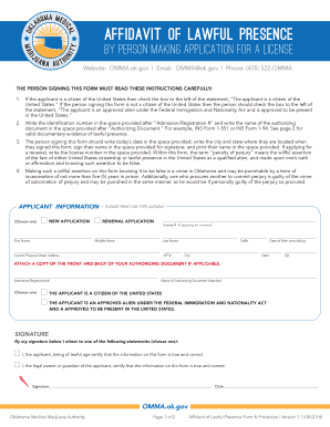 Omma Affidavit of Lawful Presence  Form