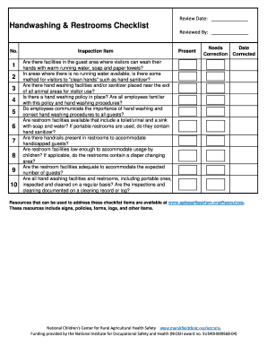 Checklist for Handwashing  Form