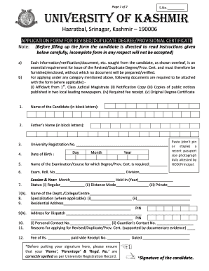 Degree Form Kashmir University