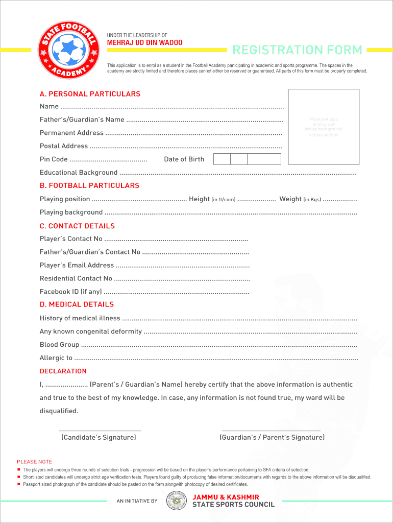 Soccer Academy Registration Form