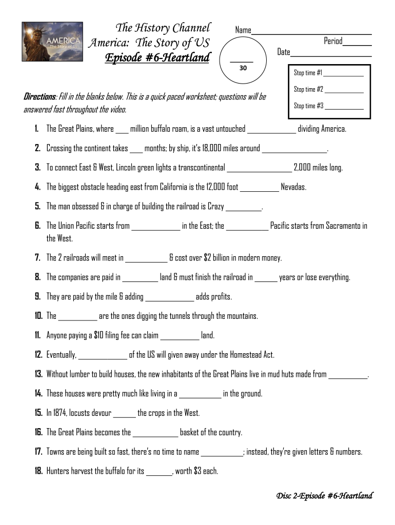 America the Story of Us Heartland Worksheet PDF  Form