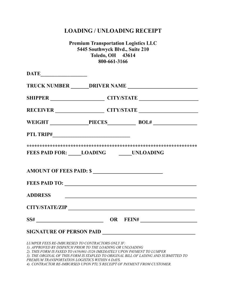 Lumper Receipt Template  Form