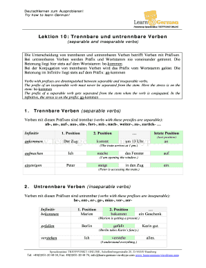 Trennbare Verben List PDF  Form