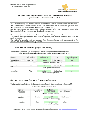 Trennbare Verben List PDF Form