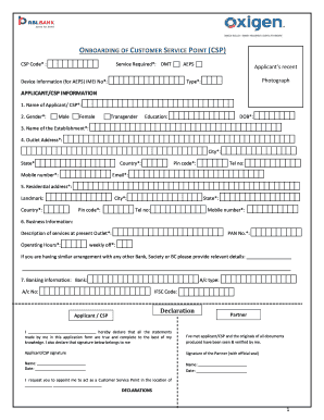 Onboarding of Customer Service Point Csp  Form