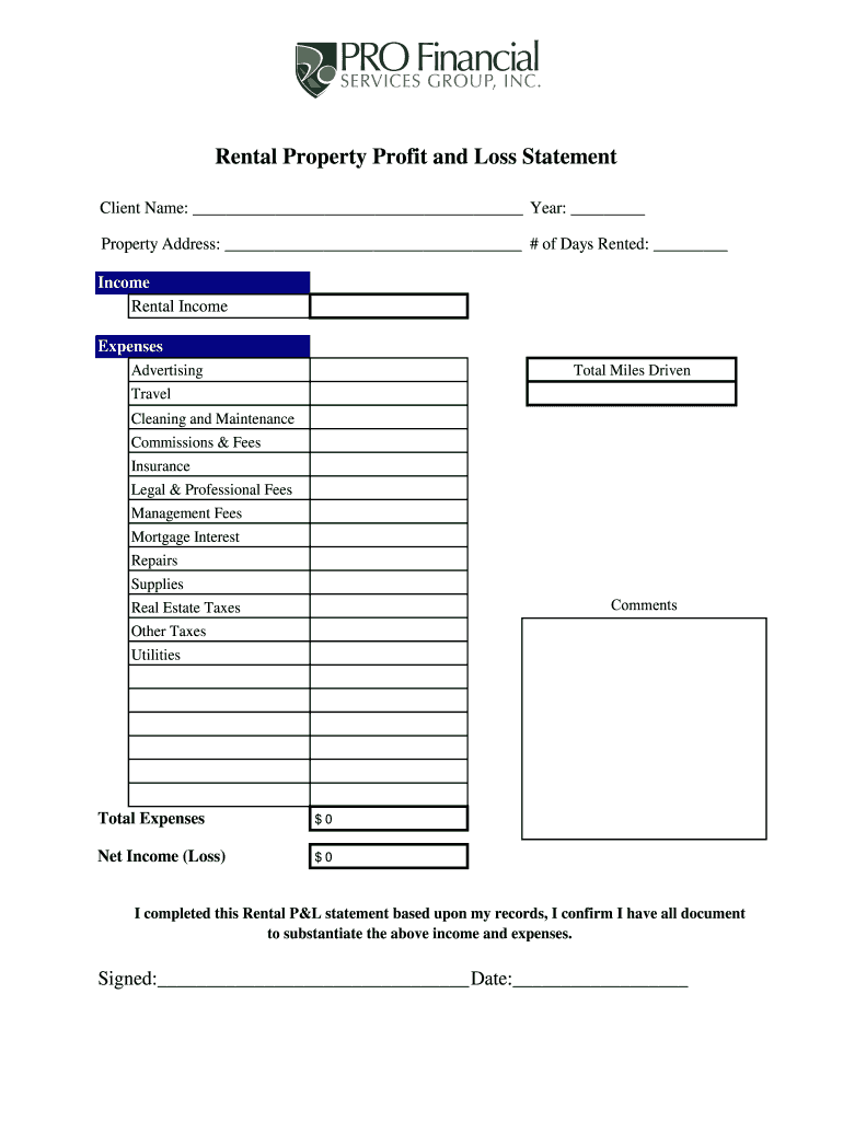 Rental Property Statement  Form