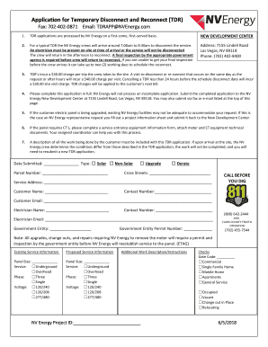 Application for Temporary Disconnect and Reconnect NV Energy  Form