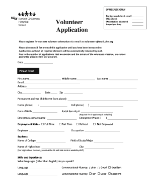 Volunteer Application UCSF Benioff Childrens Hospital Oakland Volunteer Program Volunteer Application  Form