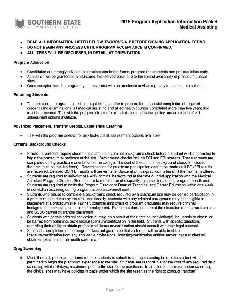 Program Application Information Packet Medical Assisting 2018
