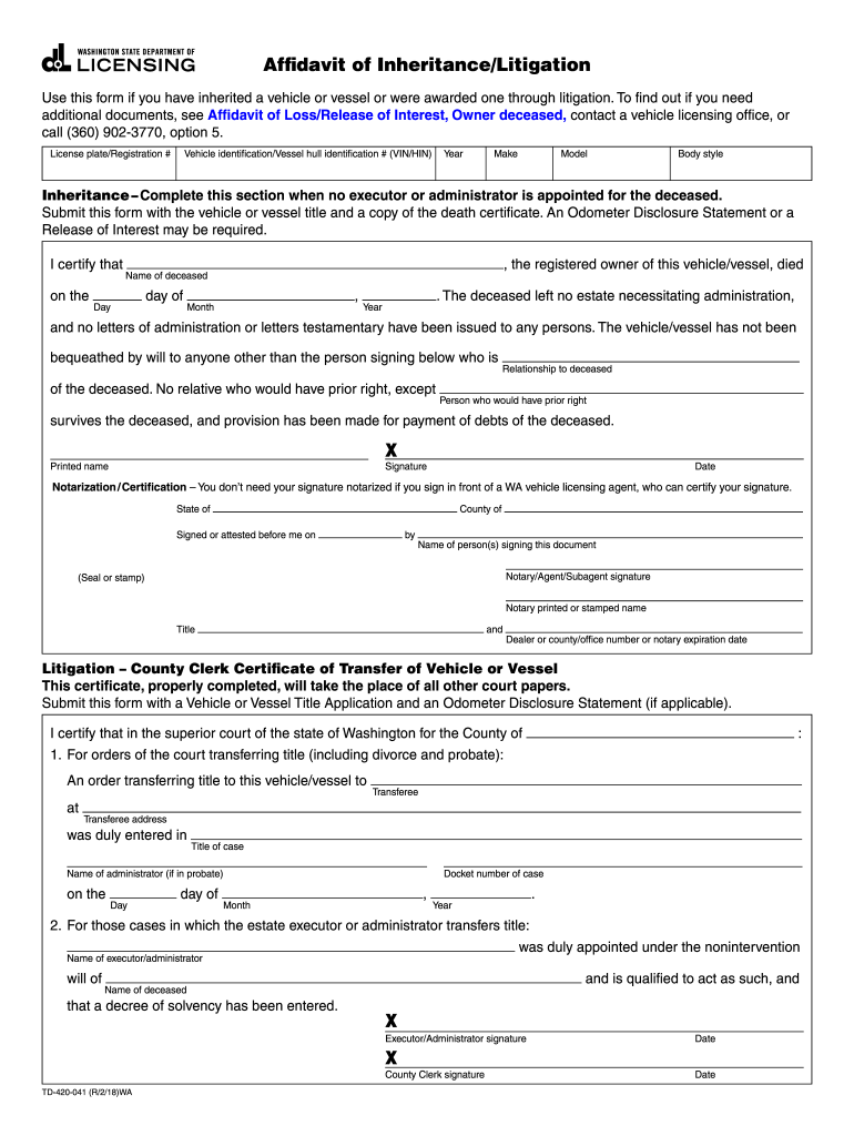  Wa Dol Affidavit of Inheritance 2018-2024