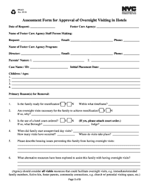 Assessment Form for Approval of Overnight Visiting in Hotels