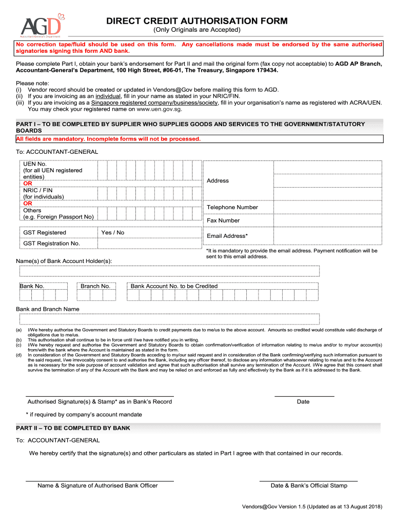  Direct Credit Authorisation Form 2018-2024