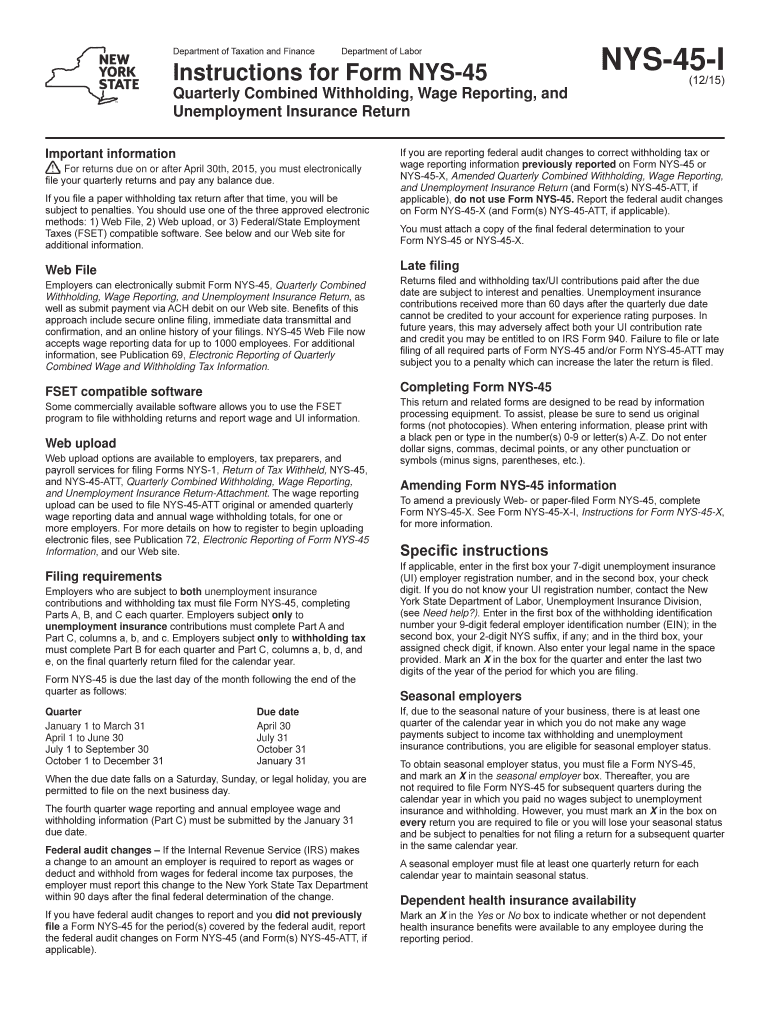  Instructions for Nys 45  Form 2015