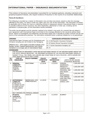  Insurance Documentation 2018