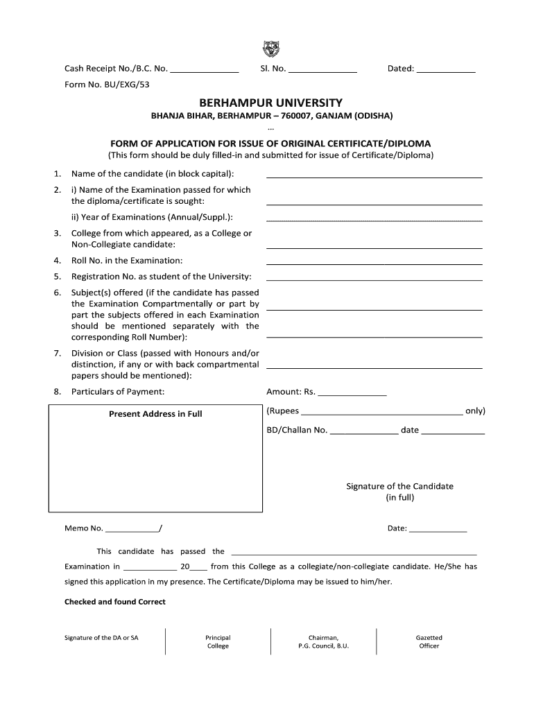  Application Form for Issue of Original CertificateDiploma 2013-2024