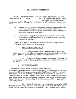 MARINA MANAGEMENT AGREEMENT  Form