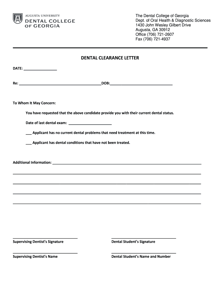 Dental Clearance  Form