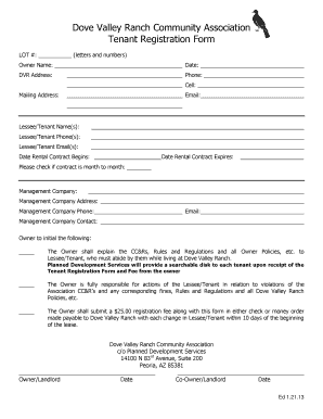 Tenant Registration Form Dove Valley Ranch HOA Located in