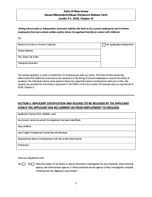  State of New Jersey Sexual Misconduct Abuse Disclosure Release Form 2018-2024