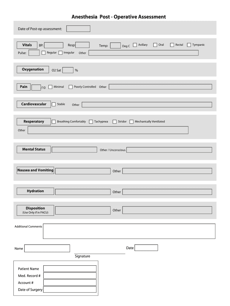 Anesthesia Post Operative Assessment  Form