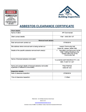 Asbestos Clearance Certificate Template  Form