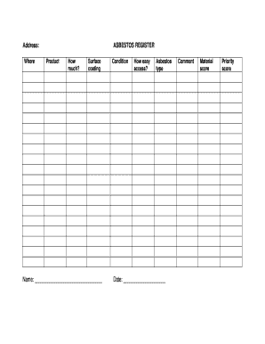 Asbestos Register Template  Form