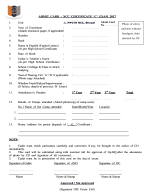 Ncc Admit Card  Form