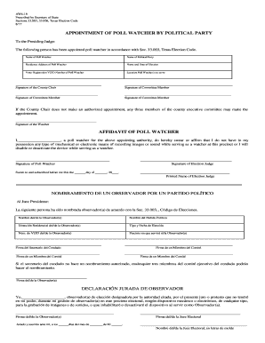 Get and Sign Tx Appointment Poll Watcher 2017-2022 Form