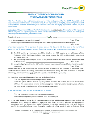 Foodchain ID Standard Ingredient Form