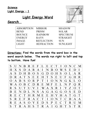 Light Energy Word Search  Form