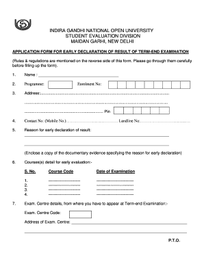 Application for Early Declaration of Result  Form
