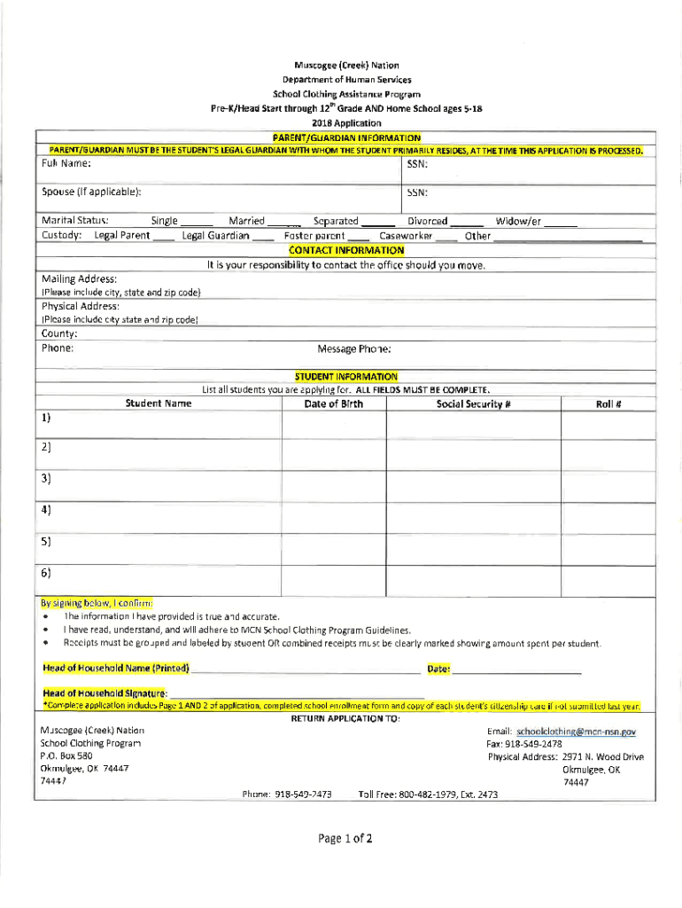  Muscogee Creek Nation Clothing Application 2018-2024