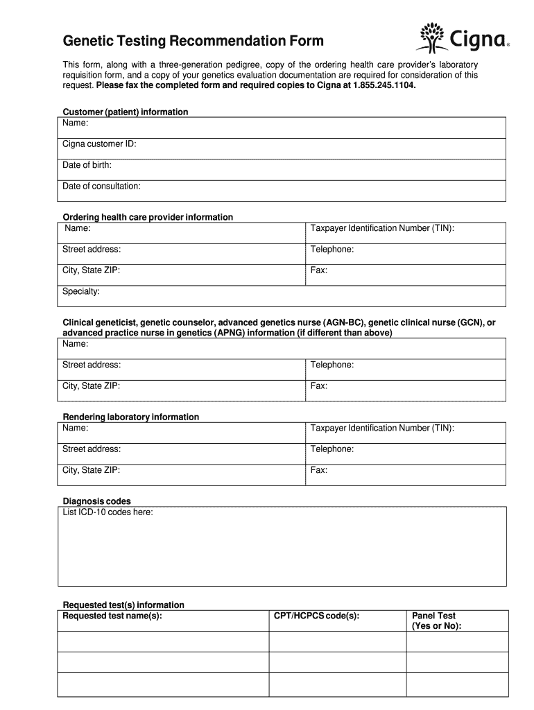  Genetic Testing Recommendation Form 2018-2024