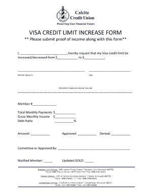 VISA CREDIT LIMIT INCREASE FORM