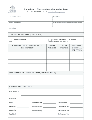 RMA Return Merchandise Authorization Form Urban Ag