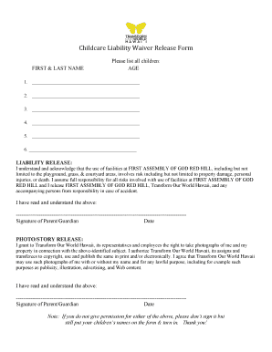 Childcare Liability Waiver  Form