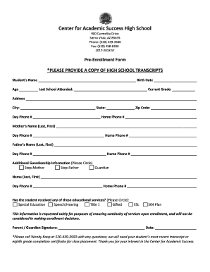 Senior High School Enrollment Form