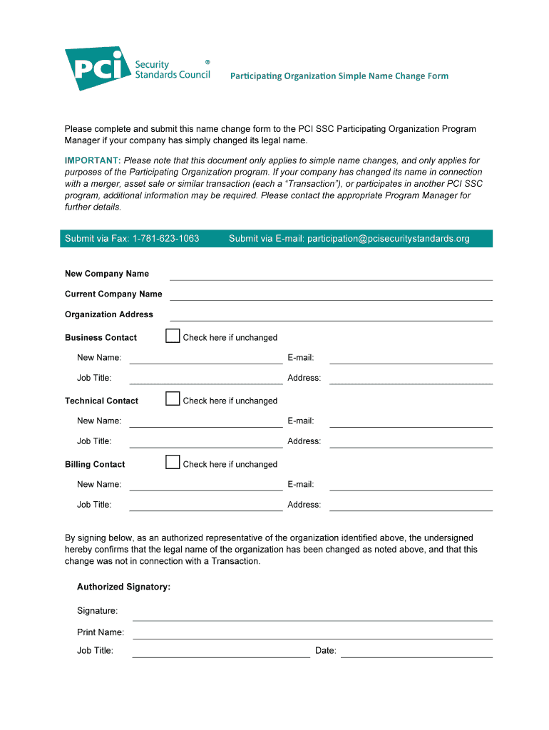 Participating Organization Simple Name Change Form