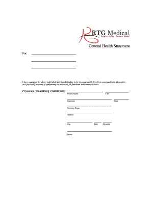 General Health Statement  Form