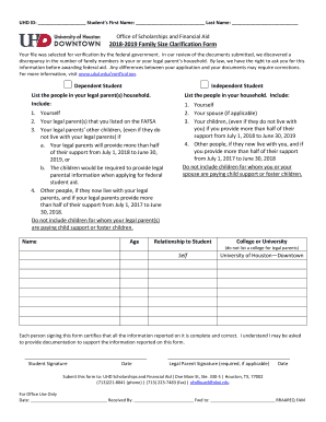  Family Size Clarification Form University of Houston 2018