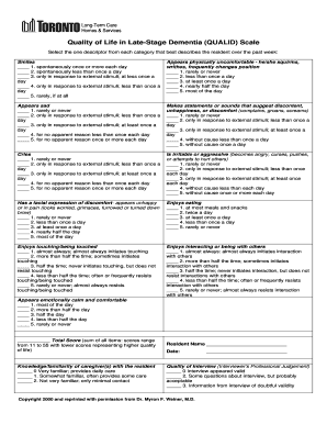 Quality of Life in Late Stage Dementia QUALID Scale  Form