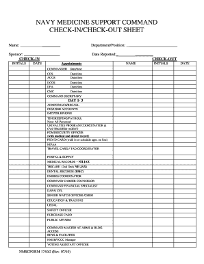 Check in Check Out Sheet Template  Form