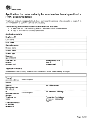 Application for Rental Subsidy for Non Teacher Housing Authority THA Accommodation Application Form for Rental Subsidy