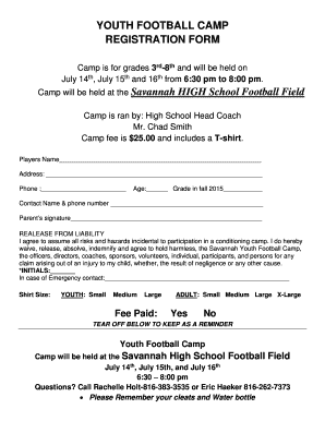 Football Camp Registration Form