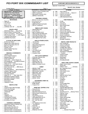 Fort Dix Commissary List  Form